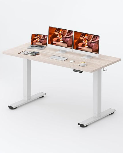 Standing Desk,Large 63x31 Inches Height Adjustable Stand Up Desks with Cable Management, Home Office Computer Desk with Cup Holder & Memory Preset, White Wood Grain