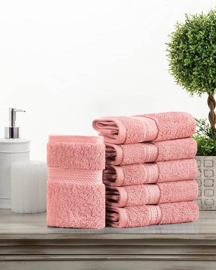 Superior Egyptian Cotton Pile Face Towel/Washcloth Set of 6, Ultra Soft Luxury Towels, Thick Plush Essentials, Absorbent Heavyweight, Guest Bath, Hotel, Spa, Home Bathroom, Shower Basics, Tea Rose