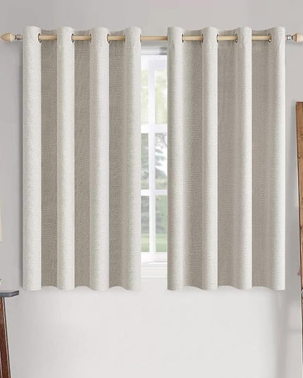 MIULEE Linen Textured Curtains for Bedroom Solid 100% Blackout Thermal Insulated Cream White Grommet Room Darkening Curtains & Drapes Luxury Decor for Living Room Nursery 52 x 54 Inch (2 Panels)