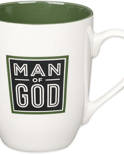 Christian Art Gifts Inspirational Ceramic Coffee & Tea Scripture Mug for Men: Man of God Encouraging Bible Verse, Durable Microwave & Dishwasher Safe Novelty Drinkware, White & Forest Green, 12 oz.