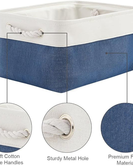 TheWarmHome Storage Bins for Shelves - 1 Pack 13.8x9.7x6.7 inch Collapsible Storage Basket for Organizing, Dog Toy Bin for Closet Organizer laundry Cloth Nursery (White & Jean Blue)