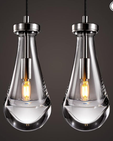 Raindrop Pendant Lights Set of 2, Nickel Pendant Lights Kitchen Island, Brushed Nickel Kitchen Island Light Dining Room Light Fixture, Chandelier for Bedroom Bathroom,Bulb Included