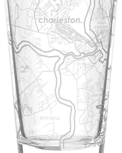 Well Told Engraved Charleston South Carolina Map Pint Glass, Etched Beer Gift (16 oz, Clear) City Map Pint, Custom City Glassware, Gifts For Beer Lovers