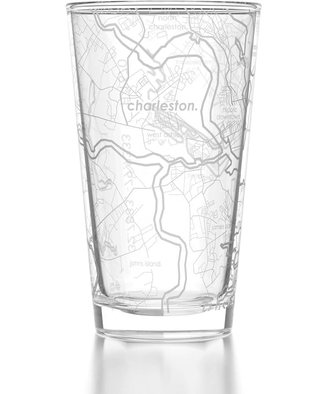 Well Told Engraved Charleston South Carolina Map Pint Glass, Etched Beer Gift (16 oz, Clear) City Map Pint, Custom City Glassware, Gifts For Beer Lovers