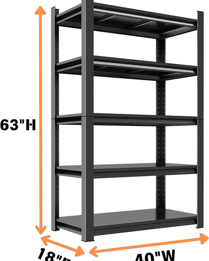 Metal Garage Shelving Unit, Heavy Duty 5-Tier Adjustable Storage Rack, Steel Shelving,2000 lbs Capacity, Industrial Shelves for Heavy Tools and Equipment (5-Tier 63" H x40 W x 18" D)