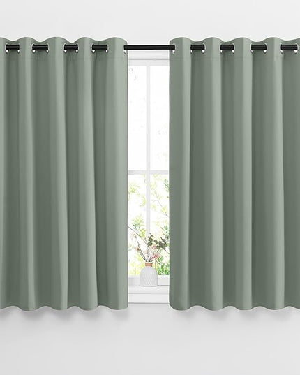 NICETOWN Blackout Greyish Blue Curtains for Bedroom - Window Treatment Thermal Insulated Grommet Solid Drapes Energy Saving Sound Reducing for Basement, 2 Panels, W66 x L54