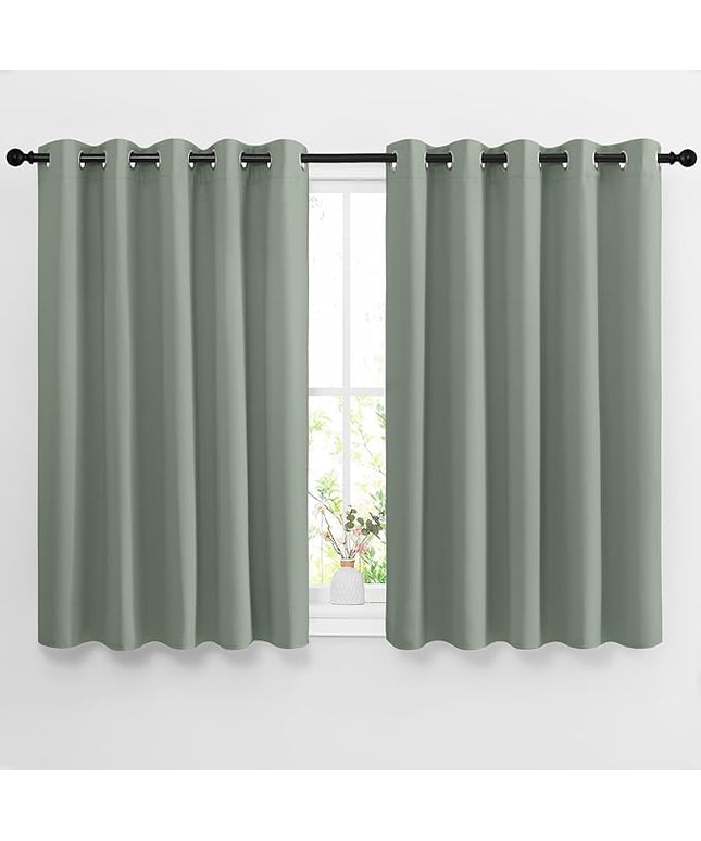 NICETOWN Blackout Curtains 54 inch Length for Bedroom - Grommet Thermal Insulated Solid Window Treatments Sound Reducing for Kids Room/Home Office, Sage Green, W66 x L54, Set of 2