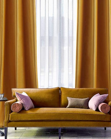 MIULEE 2 Panels Blackout Velvet Curtains Solid Soft Grommet Mustard Yellow Curtains Fall Thermal Insulated Soundproof Room Darkening Curtains/Drapes/Panels for Living Room Bedroom 52 x 63 Inch