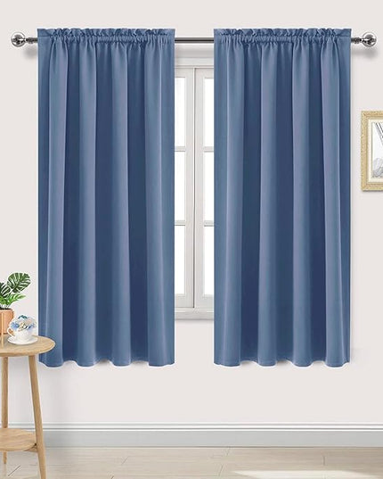 DWCN Blackout Curtains – Thermal Insulated, Energy Saving & Noise Reducing Bedroom and Living Room Curtains, Dusty Blue, W 52x L 63 Inch, Set of 2 Rod Pocket Curtain Panels