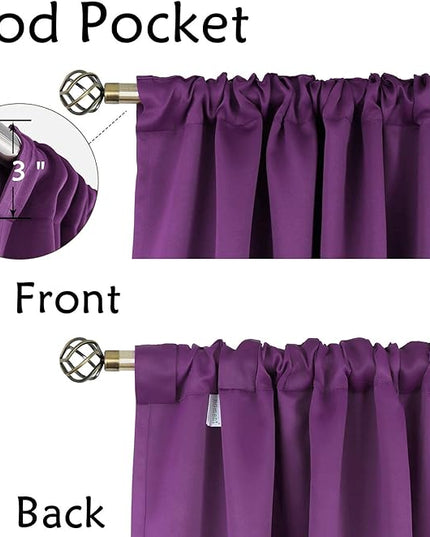 BGment Purple Curtains 54 Inches for Bedroom, Rod Pocket and Back Tab Blackout Curtains Thermal Room Darkening Curtains for Living Room, 2 Window Curtain Panels, 38 x 54 Inch