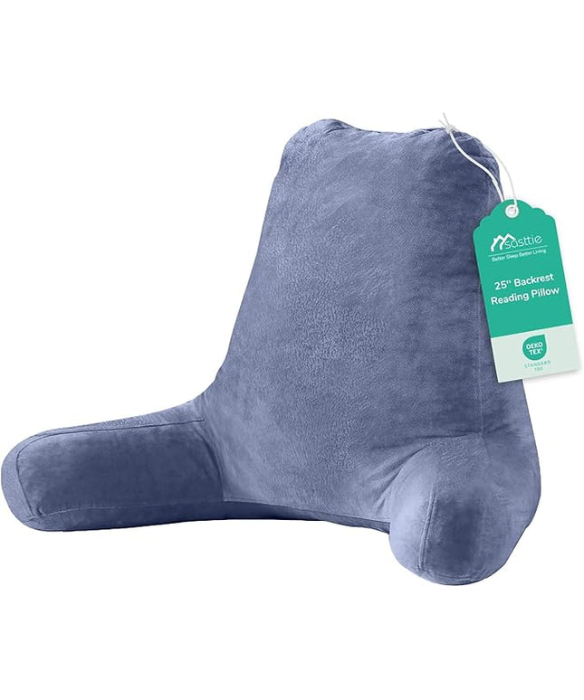 Sasttie 25-inch Reading Pillows for Sitting in Bed Adult, Jumbo Velvet Back Pillow Bed Sitting Up, XL High Back-Rest Support Cushion for Sit Up on Couch & Floor, Oeko-Tex Certified, Greyish Purple