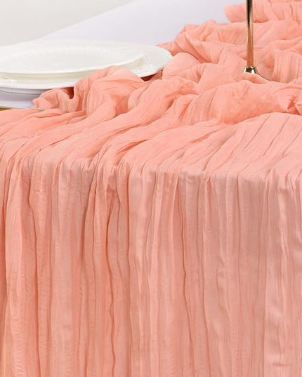 Socomi Coral Peach Christmas Cheesecloth Table Runner Boho Rustic Gauze 120 inch 10FT Cheese Cloth Runner for Wedding Party Baby Shower Birthday Home Decor Holiday Decorations