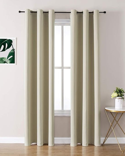 ChrisDowa Grommet Room Darkening Curtains for Bedroom and Living Room - 2 Panels Set Thermal Insulated Blackout Curtains (Beige, 42W x 84L)