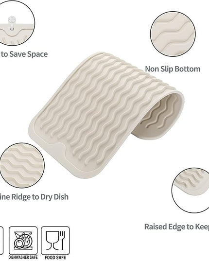 Silicone Dish Drying Mat for Multiple Usage,Easy clean,Eco-friendly,Heat-resistant Silicone Mat for Kitchen Counter or Sink,Refrigerator or Drawer Liner Tapioca S 12 inches x 6 inches