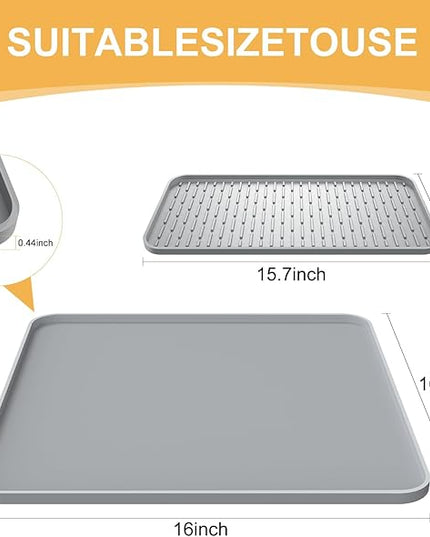 Silicone Coffee Mat,16'' x 16'' Coffee Bar Mat with Detachable Dish Drying Mat for Kitchen Countertops,Coffee Bar Accessories Fit Under Coffee Maker Coffee Machine Espresso Machine Dish Rack