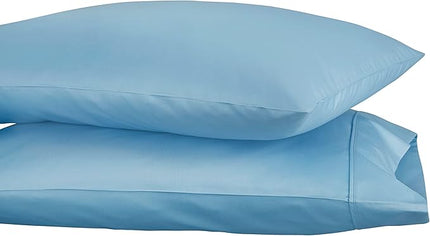 Linen Home 600 Thread Count Queen Pillowcase Set | 100% Long-Staple Cotton Pillow Cases | Soft & Smooth Luxury Satin Set of 2 Pillowcases | 4 Inch Z Hem | Baby Blue