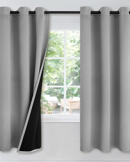 YoungsTex 100% Blackout Curtains Thermal Insulated Grommet Top Total Blackout Window Curtains for Bedroom with Black Back, 2 Panels, Light Grey, 42 x 72 Inch
