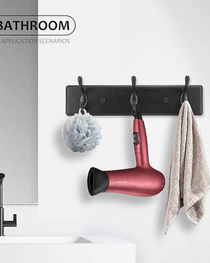 Wooden Coat Rack, Wall-Mounted Organizer for Closet, Entryway, Hallway, Foyer, Bedroom, Heavy Duty Double Hooks for Hanging Towels, Bags, Hats, Jackets, Key (Black, 3 Hooks)
