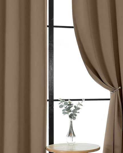 Gwine Blackout Curtains for Living Room 63 Inch Long, Thermal Insulated Window Treatment Black Out Curtains for Bedroom Decor with Rod Pocket, Each 40" Wx63 L, Brown, 2PCS