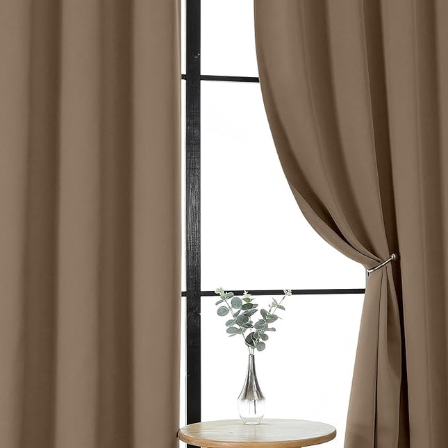 Gwine Brown Blackout Curtains for Bedroom 96 Inch Length, Room Darkening Energy Saving Black Out Curtains for Living Room, Window Treatment Drapes with Rod Pocket, Each 40" Wx96 L, 2PCS