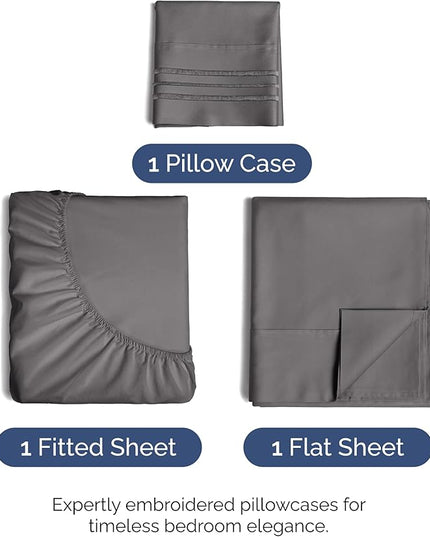 Twin XL Size 3 Piece Sheet Set - Comfy Breathable & Cooling Bed Sheets Set - Hotel Luxury Bedding for Women, Men, Kids, Teens, Boys & Girls - Deep Pockets, Soft, Wrinkle Free - Oeko-Tex - Dark Grey