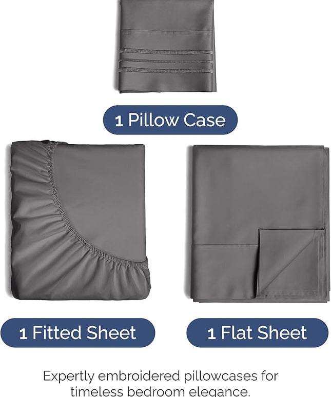 Twin XL Size 3 Piece Sheet Set - Comfy Breathable & Cooling Bed Sheets Set - Hotel Luxury Bedding for Women, Men, Kids, Teens, Boys & Girls - Deep Pockets, Soft, Wrinkle Free - Oeko-Tex - Dark Grey