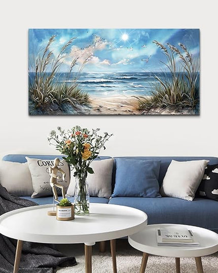 hyidecorart Wall Art For Living Room Wall Decor For Bedroom Bathroom Decoration Sunshine Ocean Scenery Painting Blue Sea Waves Wall Pictures Office Modern Canvas Prints Artwork Aesthetic Home Decor