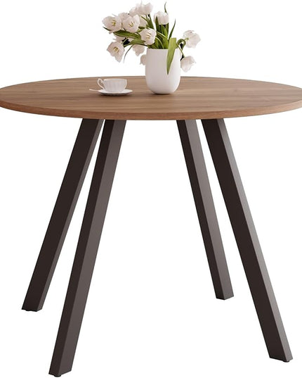 34.6'' Round Dining Table Mid Century Modern Small Round Coffee Table, Saving Space (Walnut Table)