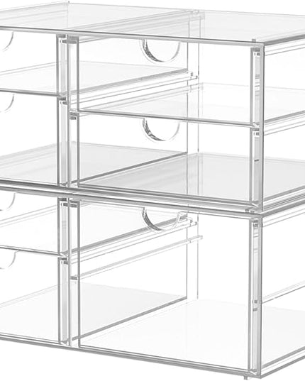2 Pack Desk Organizers, Makeup Organizer Storage with 7 Drawers, Desktop Office Supplies, Clear Desk Accessories, Dustproof Drawer Organizer and Storage for Make Up, Jewelry, Pen