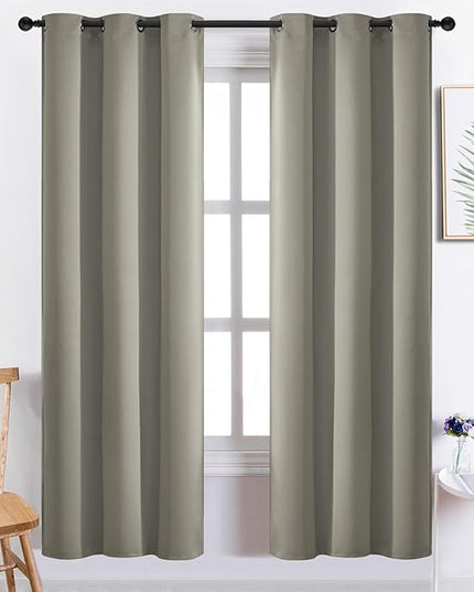 Yakamok Premium Room Darkening Thermal Insulated Curtains for Bedroom/Living Room - Classic Grommet Top (2 Panels, Taupe, 38 Inch by 72 Inch)