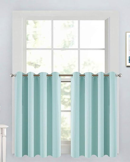 Yakamok 36 Inch Blackout Curtains Panels with Grommets, Aqua Room Darkening Thermal Insulated Window Drapes for Living Room/Bedroom, W52 x L36, Aqua, 2 Panels