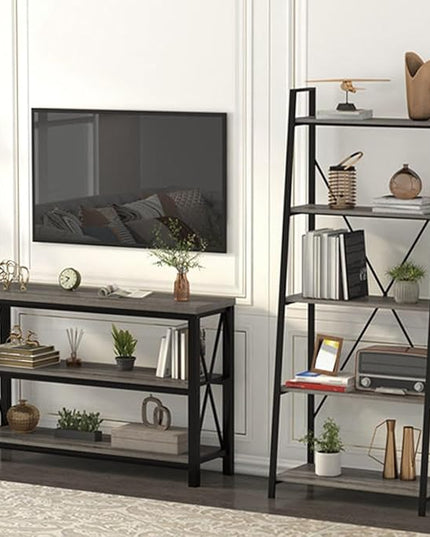 BON AUGURE Rustic Sofa Table Behind Couch, Industrial Console Tables for Entryway, 3 Tier Wood Shelves Entry Table with Storage for Foyer, Hallway, Front Door (47 Inch, Dark Grey Oak)