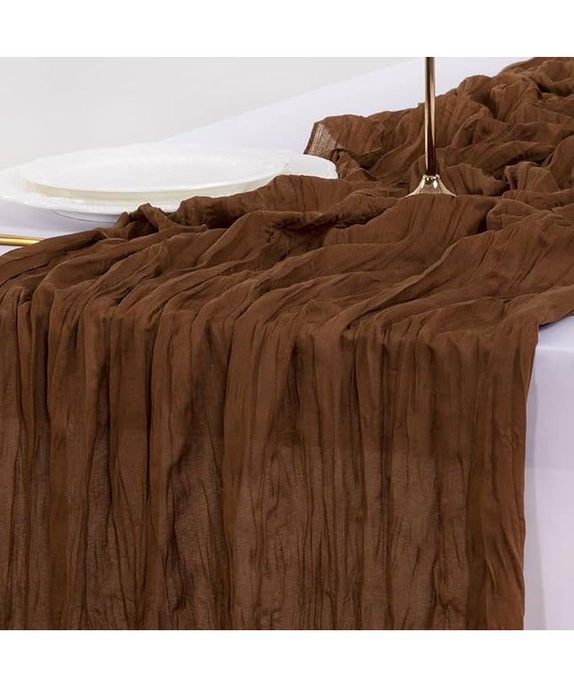 Socomi 6pcs Brown Coffee Christmas Cheesecloth Table Runner Boho Rustic Gauze 120 inch 10FT Cheese Cloth Runner for Wedding Party Baby Shower Birthday Home Decor Holiday Decorations