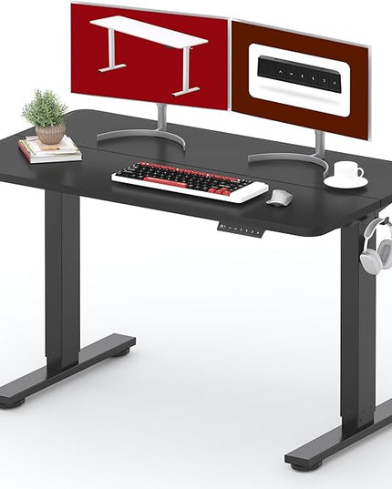 SANODESK Standing Desk Height Adjustable Electric Stand up Desk 48x24 Inches Sit Stand Home Office with Splice Board, Black Frame/Black Top