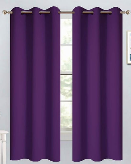 Yakamok Blackout Curtains Room Darkening Thermal Insulated with Grommet Window Curtain for Bedroom, 38 x 63 inch,Purple, 2 Panels