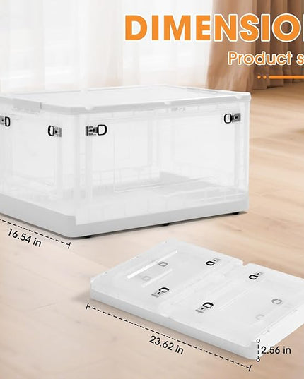 MGWILL 72 Quart Plastic Storage Bins with Lids & Wheels, Stackable Closet Organizers and Storage 5 Doors, Large Collapsible Storage Boxes, Foldable Clear Storage Containers