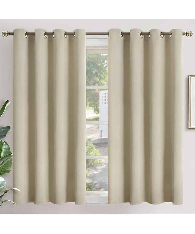 YoungsTex Blackout Curtains 45 Inches Length for Short Window - Thermal Insulated with Grommet Room Darkening Drapes for Basement Kitchen Cafe, 2 Panels, 52 x 45 Inch, Beige