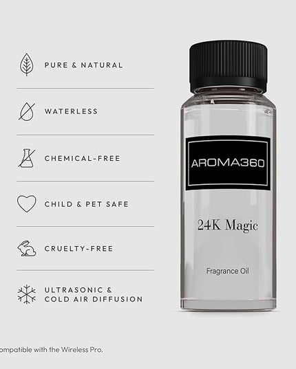 Aroma360-24K Magic Fragrance Oil Blend | Hotel Inspired Luxury Essential Oil Diffusers | Aromatherapy Scent Diffuser Oil | Citrus, Bergamot, Lemon & Lemongrass with Notes of Jasmine. - 120ML