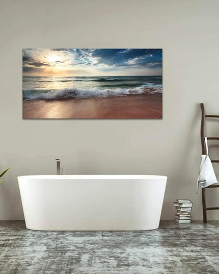 Ocean Beach Pictures Canvas Wall Art Decor for Living Room Paintings Bedroom Home Decorations Modern Stretched and Framed Seascape Waves Landscape Canvas Prints Artwork (24inchx48inch, Beach1)