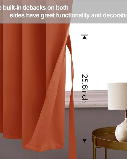 JIUZHEN Blackout Curtains with Tiebacks - Thermal Insulated, Light Blocking and Noise Reducing Grommet Curtain Drapes for Bedroom and Living Room, Set of 2 Panels, 42 x 45 Inch Length, Caramel