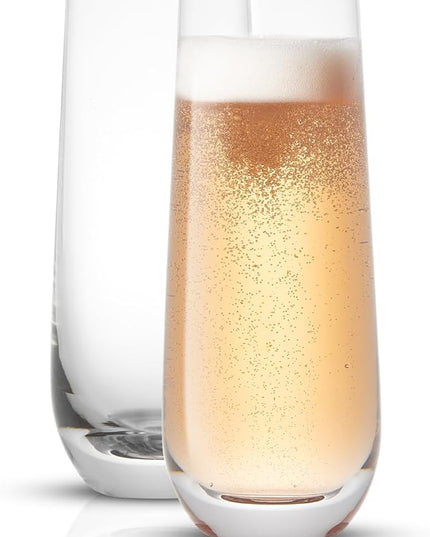 JoyJolt Milo Stemless Champagne Flutes Set of 8 Crystal Glasses. 9.5oz Prosecco Wine Flute, Mimosa Glasses, Cocktail Glass Set, Water Highball Glass, Bar Glassware
