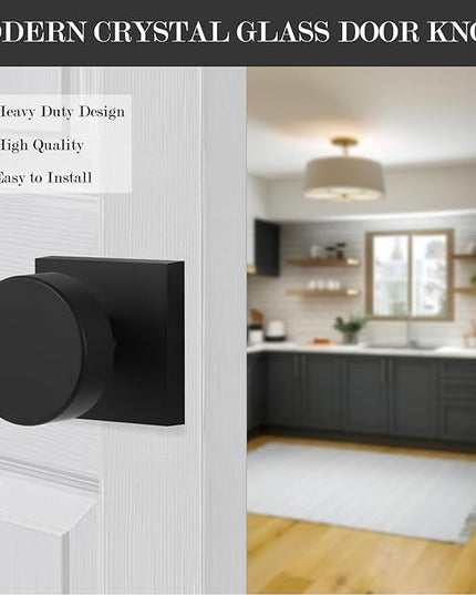2 Pack Matte Black Dummy Door Knob Interior, Black Interior Door Knobs for Closet Doors and Double French Doors, Square Modern Dummy Door Handle, Heavy Duty Design