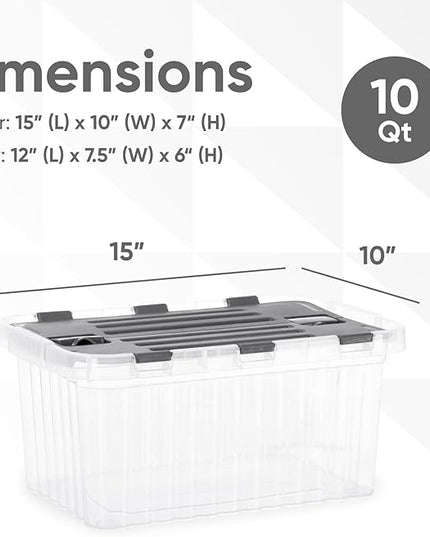 Superio Storage Bins with Lids, Clear Plastic Containers for Organizing, Stackable Totes, BPA Free, Odor Free, Organizer Boxes for Home, and Dorm, 10.5 Quart (4 Pack, 15"x10"x7")