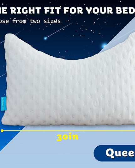 Cooling Side Sleeper Pillow for Neck and Shoulder Pain, Luxury Shredded Memory Foam Curved Bed Pillows for Sleeping Set of 2- Adjustable Queen Size- Washable Cover Crescent White