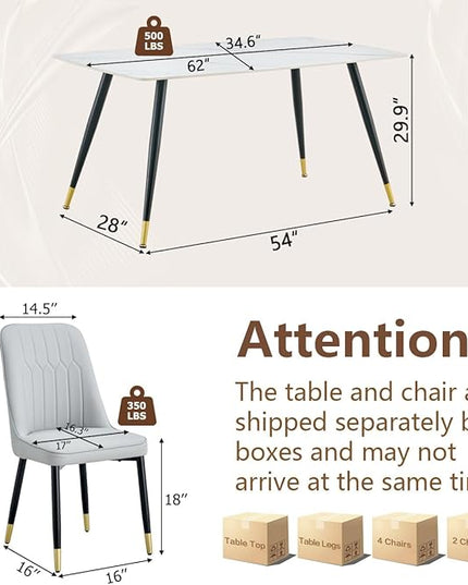 7 Piece Modern Dining Set, 62'' Sintered Stone Dinner Table for 6, 6 Chairs, Easy to Assemble