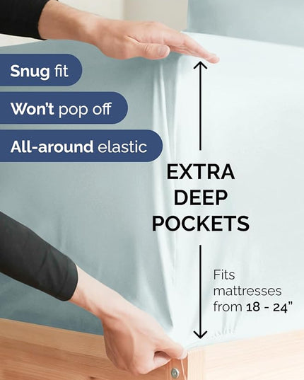 Extra Deep Split King Sheet Set - 7 Piece Breathable and Cooling Sheets - Hotel Luxury Bed Sheets Set - Easy Fit - Soft, Wrinkle Free and Comfy Sheets Set - Ice Blue Sheet Set with Extra Deep Pockets