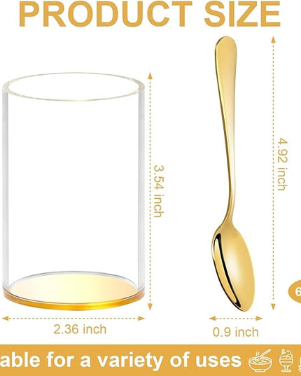 6 Pcs Gold Coffee Spoons with Holder Mini Coffee Spoons Gold 4.7 Inch Demitasse Espresso Spoons Tiny Dessert Spoons Small Tea Spoon Stainless Steel Acrylic Cylinder Holder for Coffee Bar Home Party