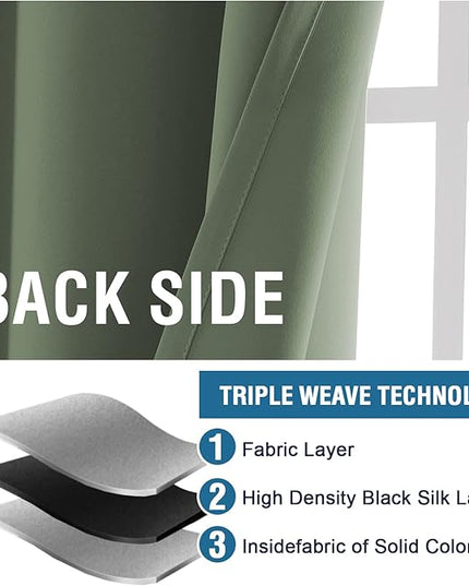 H.VERSAILTEX Blackout Curtains Thermal Insulated Window Treatment Panels Room Darkening Blackout Drapes for Living Room Back Tab/Rod Pocket Bedroom Draperies (2 Panels, Bronze Green, 42 x 84 Inch)