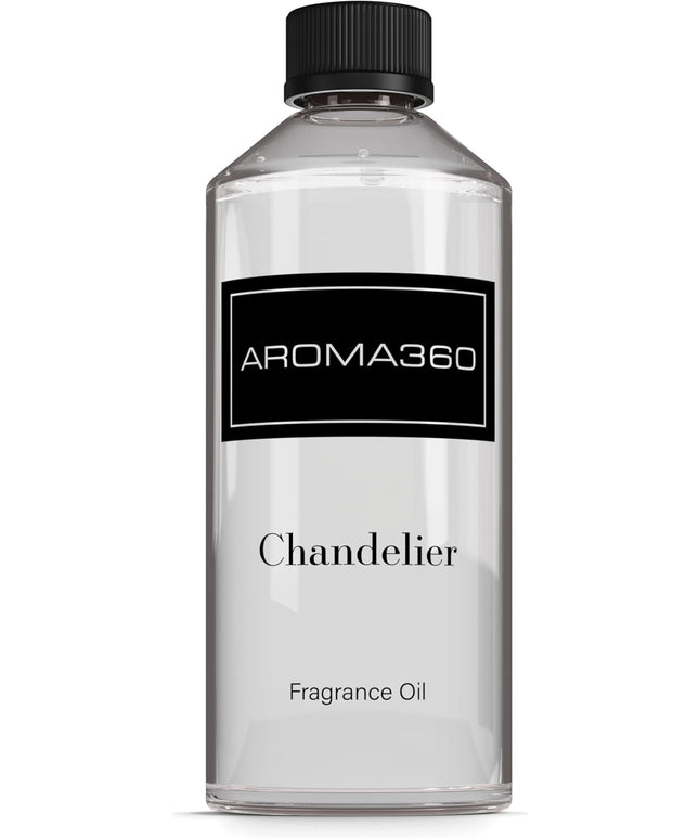 Aroma360 - Chandelier Fragrance Oil Blend | Hotel Inspired for Luxury Essential Oil Diffusers | Aromatherapy Scent Diffuser Oil | Bergamot, Woodsy Sandalwood, and Flirtatious Saffron - 500ML