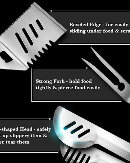 GRILLART Grill Tools Grill Utensils Set - 3PCS BBQ Tools, Stainless Barbeque Grill Accessories -Spatula/Tongs/Fork w/Insulated Glove, Ideal BBQ Set Grilling Tools for Outdoor Grill, Gifts for Men Dad